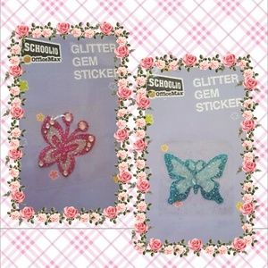 Glitter Gem Butterfly Stickers Pink & Blue set